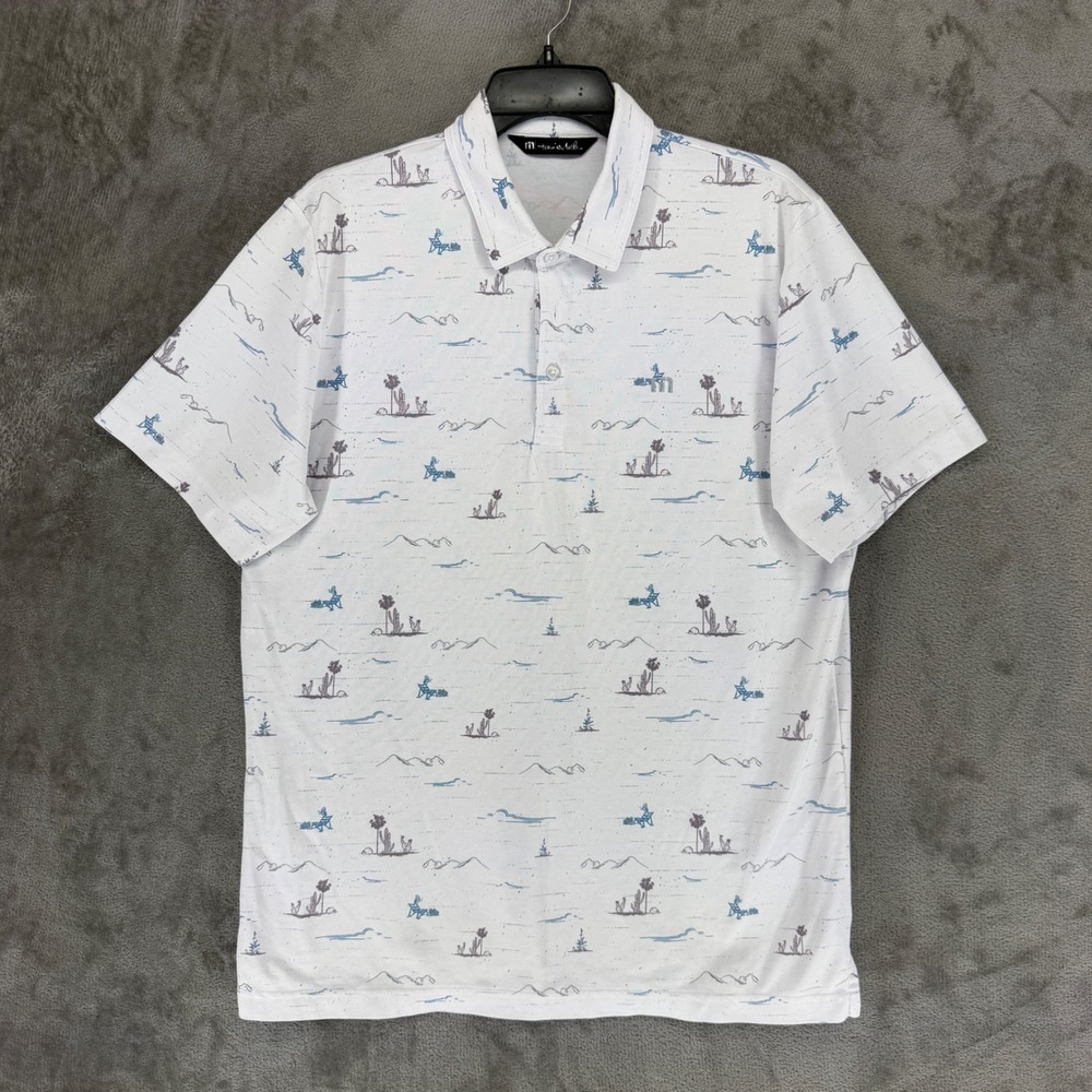 TravisMathew Polo Shirt Mens Large White Desert Print Cotton Blend Golf 24808